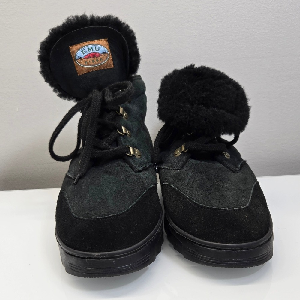 Vintage 90s EMU Ridge Sheepskin Boots Women 10 Black Suede Shearling Hiking Warm - Picture 3 of 9